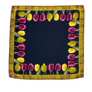 SUNWAY Night Blue With Flower Print Scarf 100% Silk SQR 35" EX COND